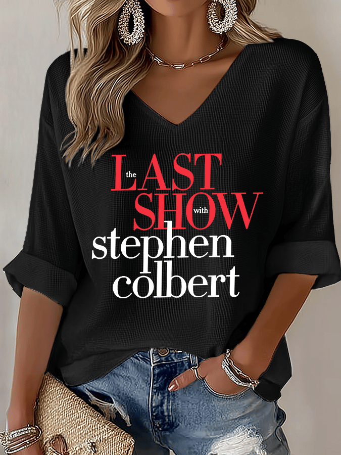 V-Neck Retro Last Show Print T-Shirt