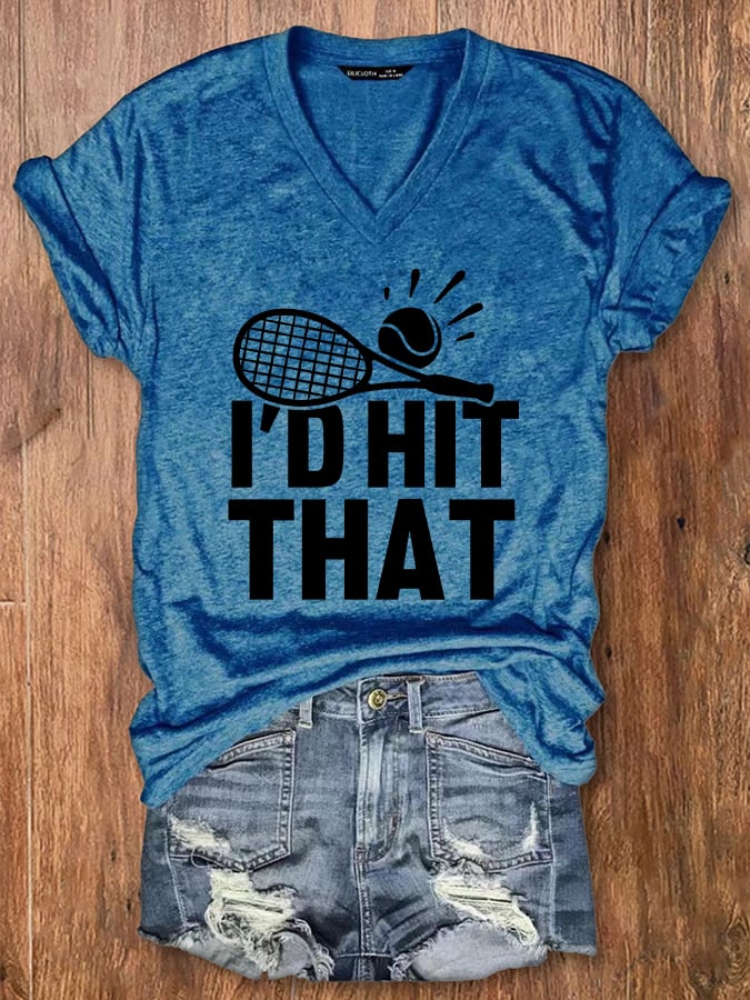 Women's Fun Tennis Printed Casual V-Neck T-Shirt