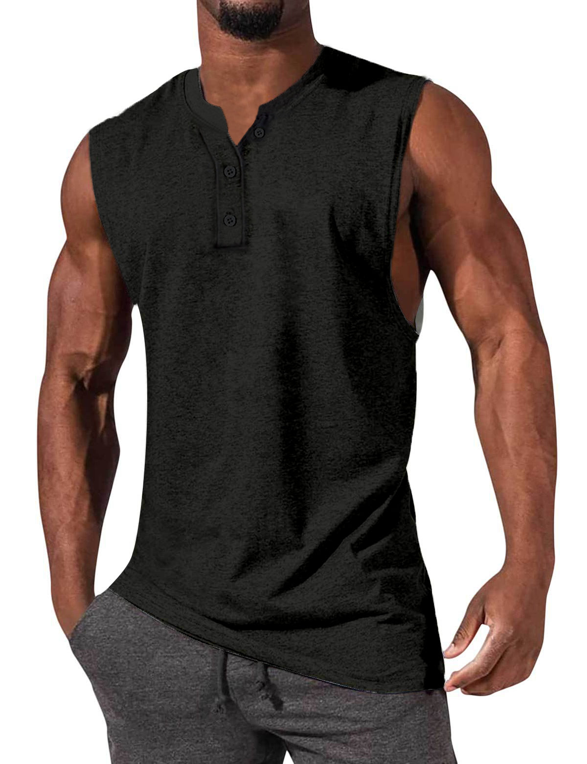 Men's Henley Slim Fit Sleeveless T-Shirt