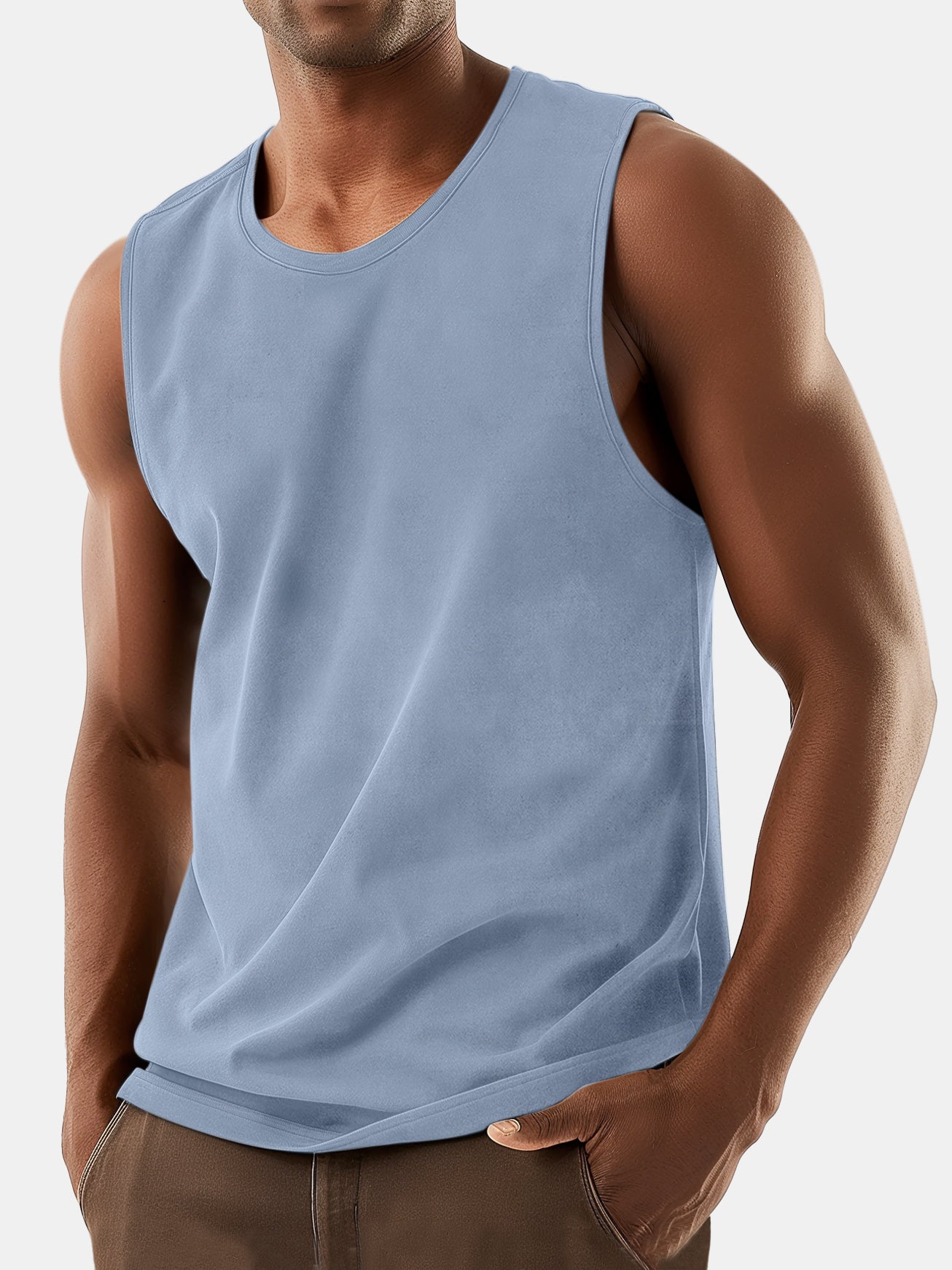 Men's Solid Color Comfort Everyday Suede Sleeveless T-shirt