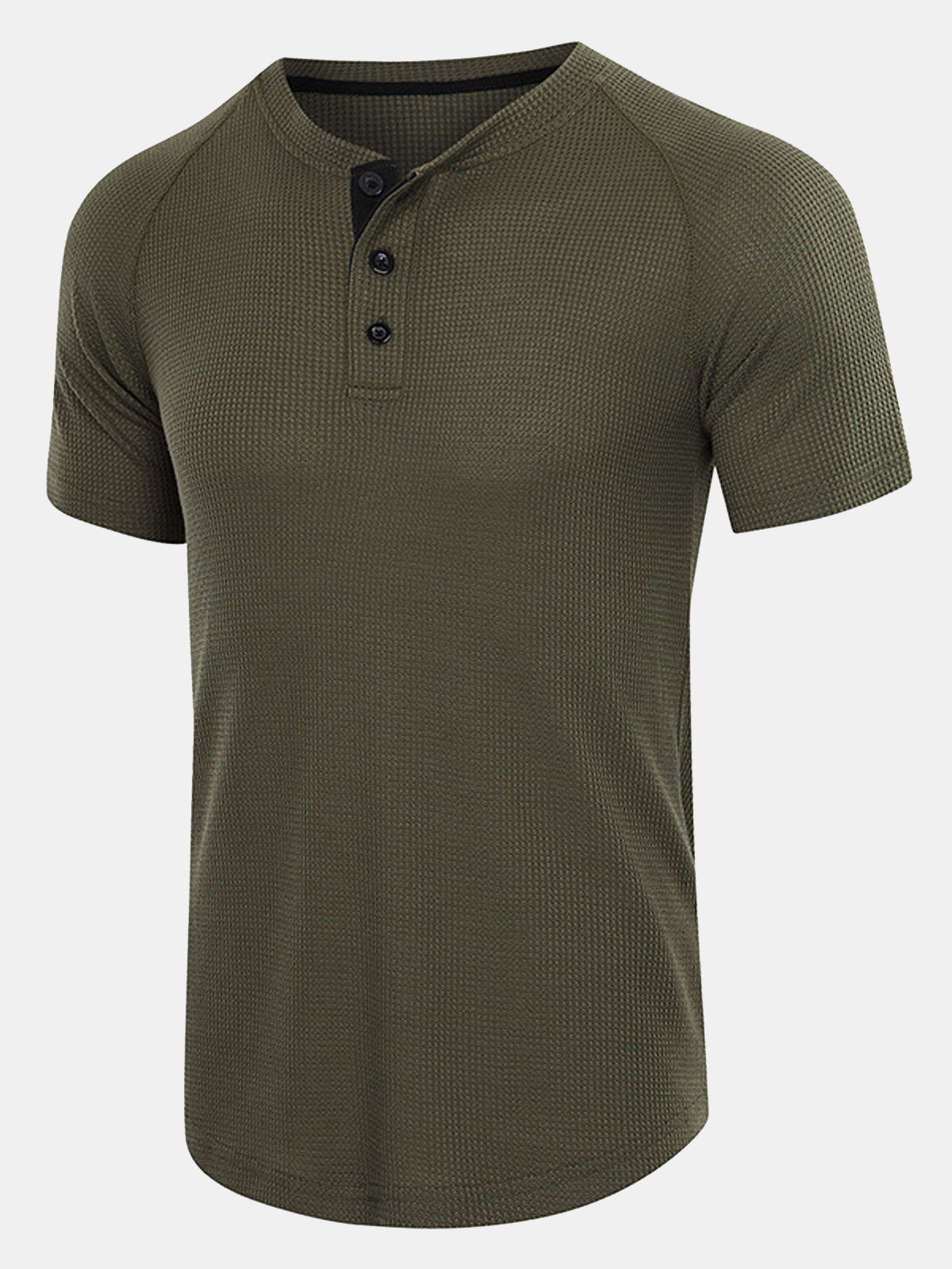 Men's Solid Color Waffle Button Short Sleeve T-shirt