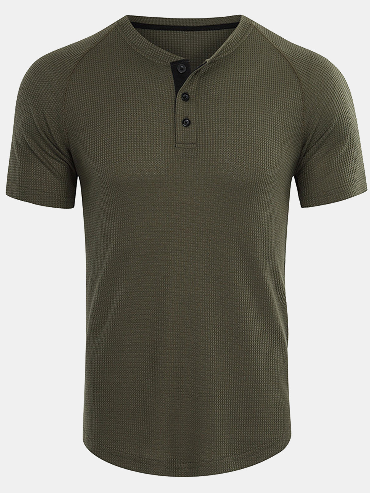 Men's Solid Color Waffle Button Short Sleeve T-shirt