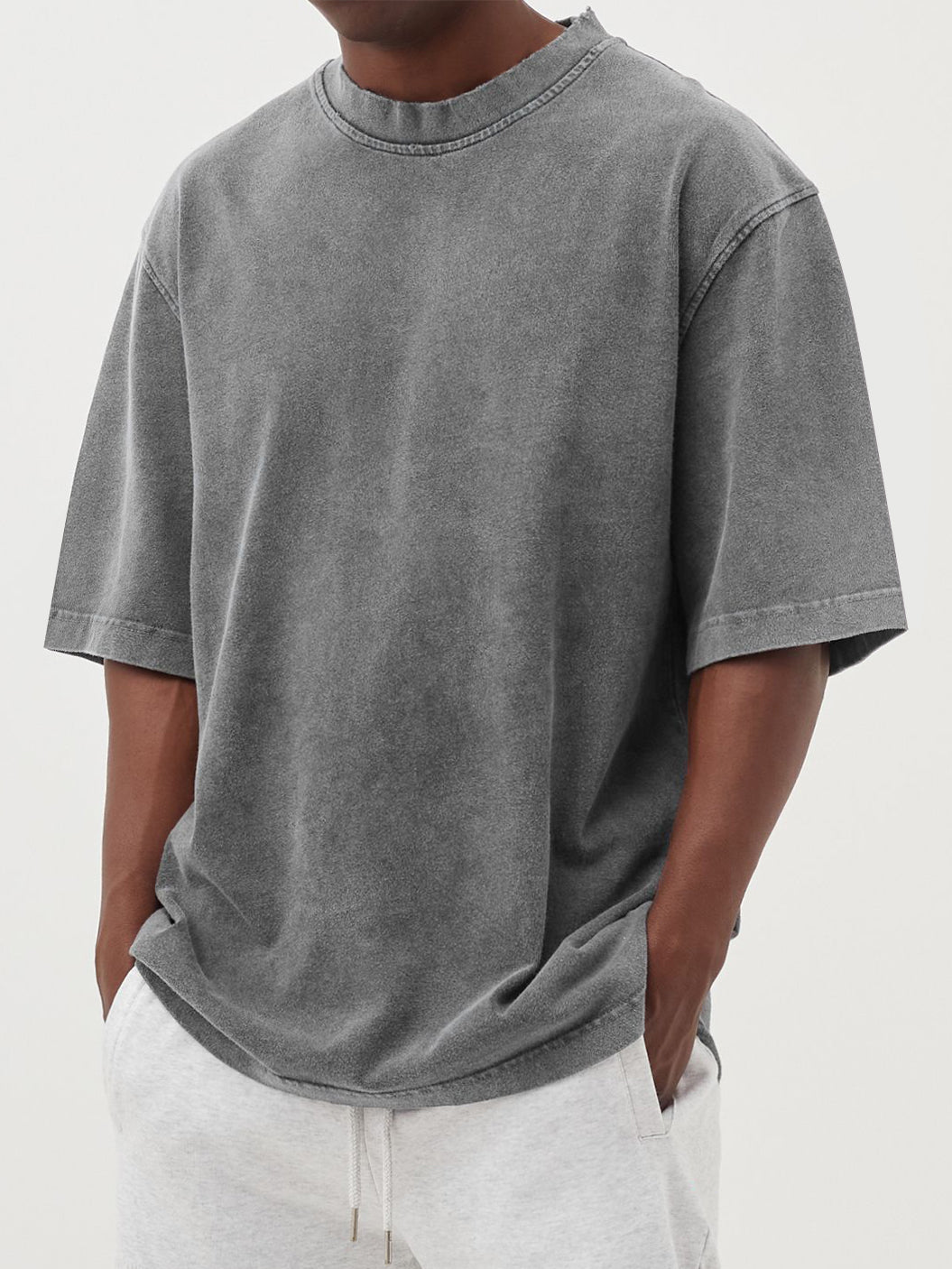 Men's Basic Washed Distressed Cotton Round Neck Short Sleeve T-Shirt
