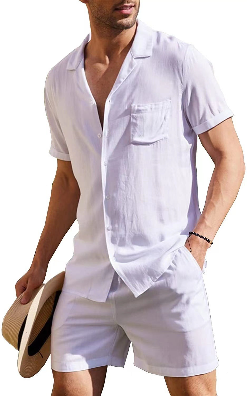 Men's Woven Quick Dry Summer Loose Casual Short Sleeve Shirt And Shorts Set