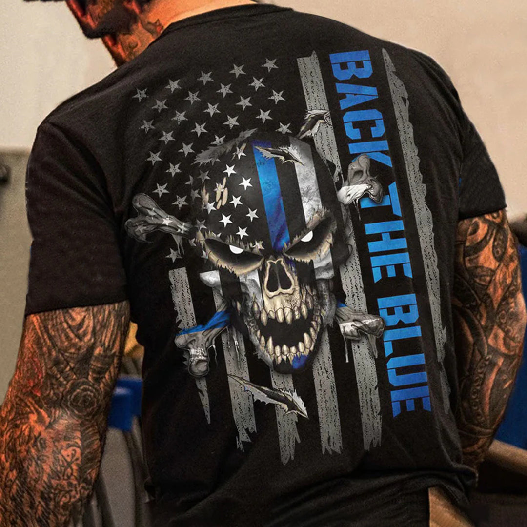 Back The Blue Pl Skull Bone Flag All Over Print Men's Short Sleeve T-Shirt