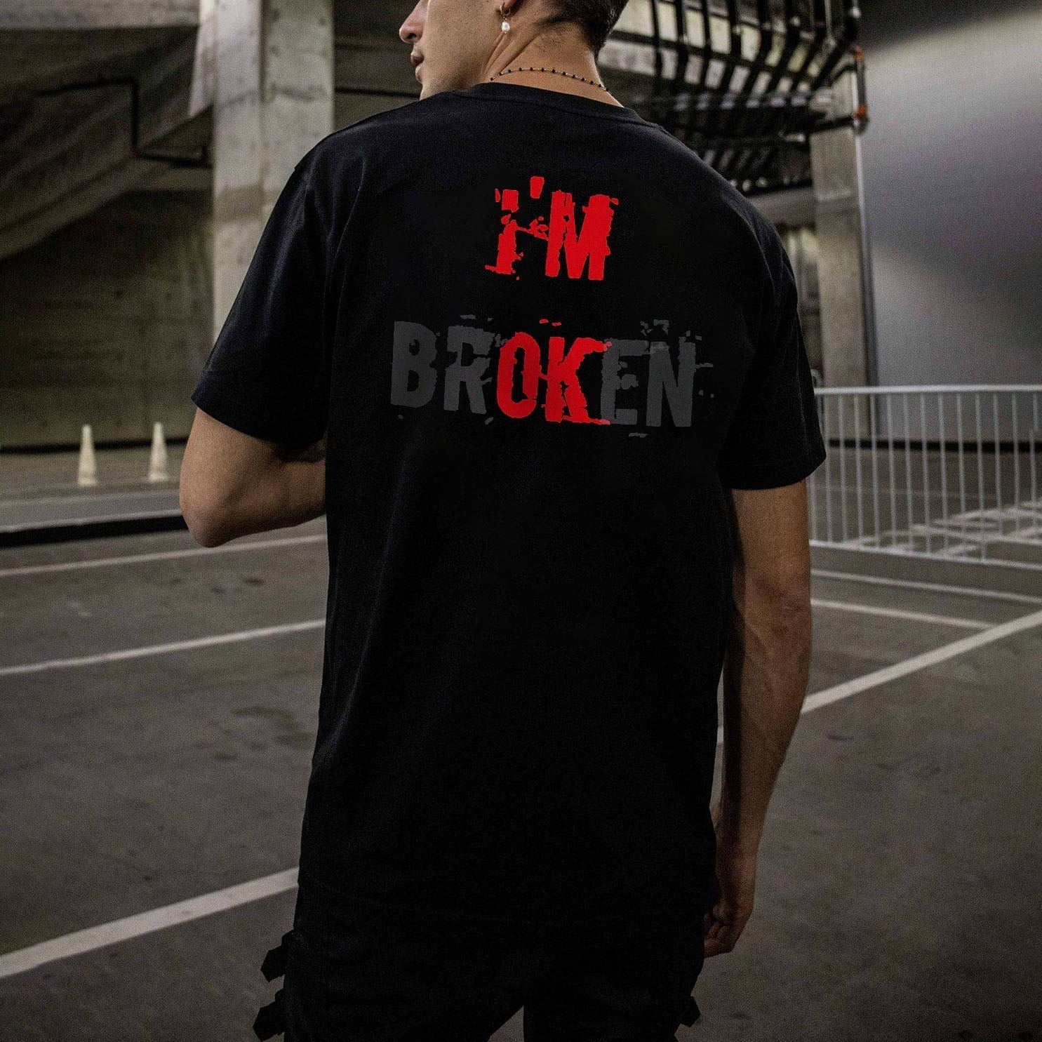 Casual I'm Broken Alphabet Printed T-shirt