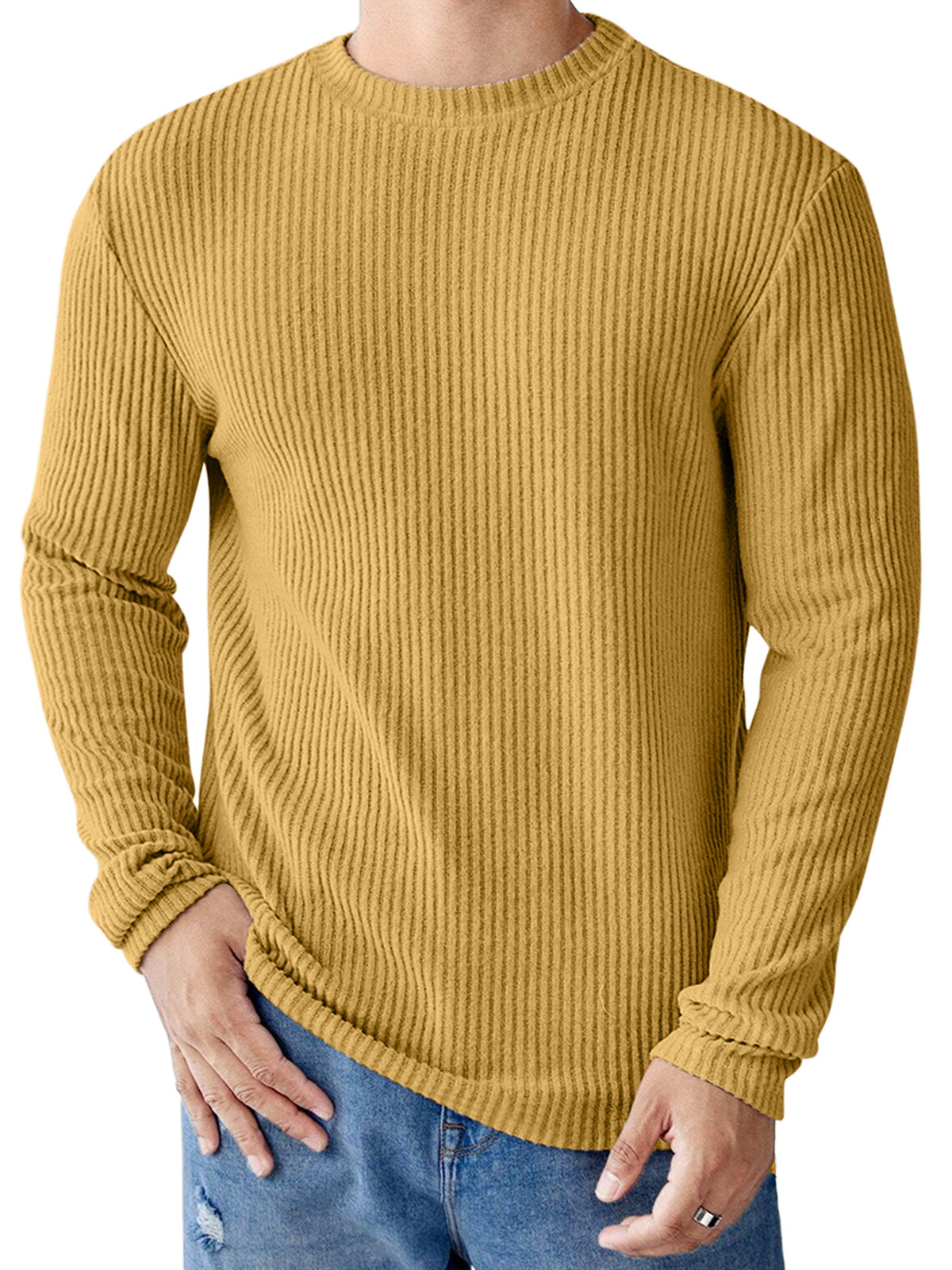 Men's Casual Round Neck Striped Loose Large Size Long Sleeve T-Shirt