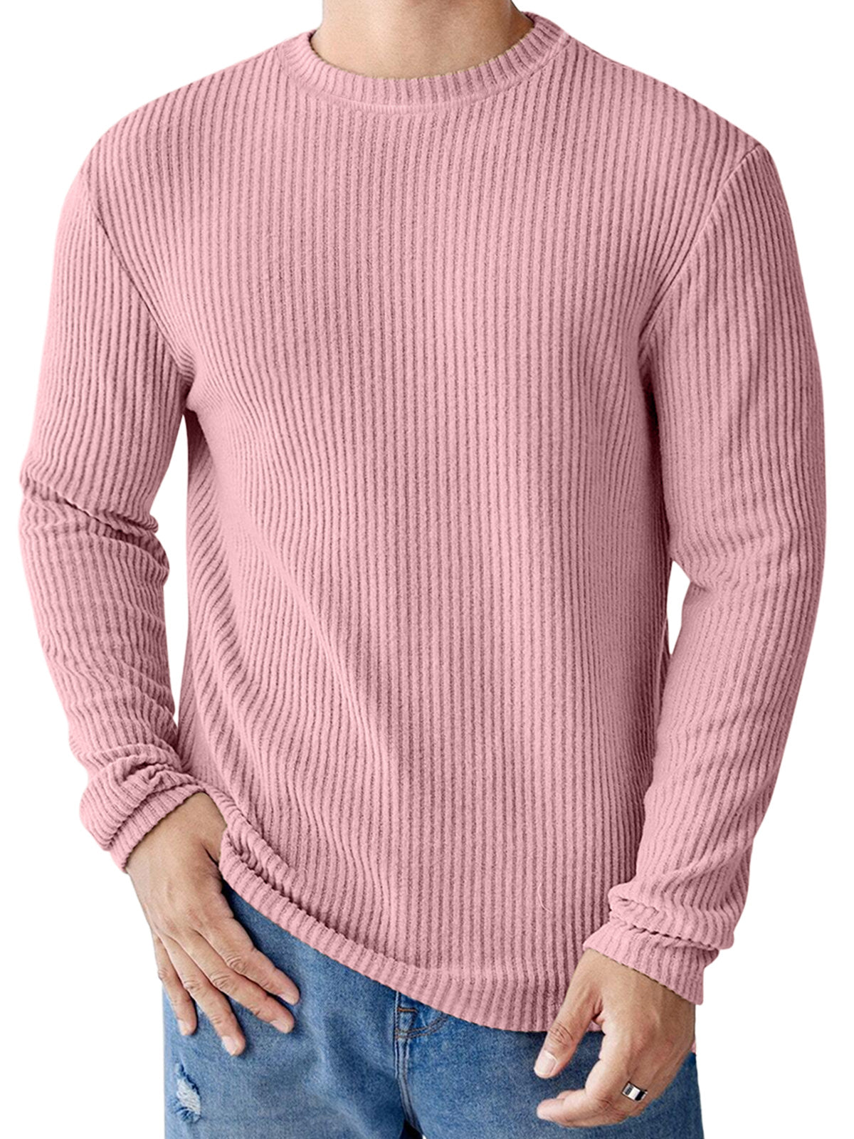Men's Casual Round Neck Striped Loose Large Size Long Sleeve T-Shirt