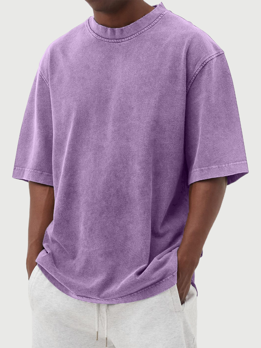 Men's Basic Washed Distressed Cotton Round Neck Short Sleeve T-Shirt