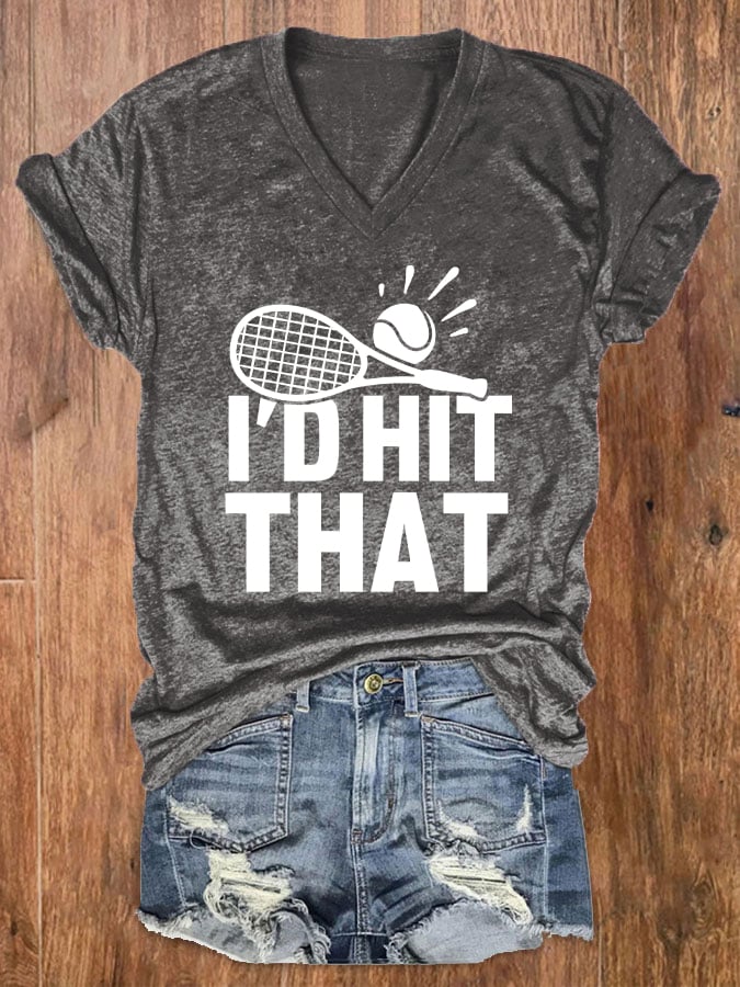 Women's Fun Tennis Printed Casual V-Neck T-Shirt