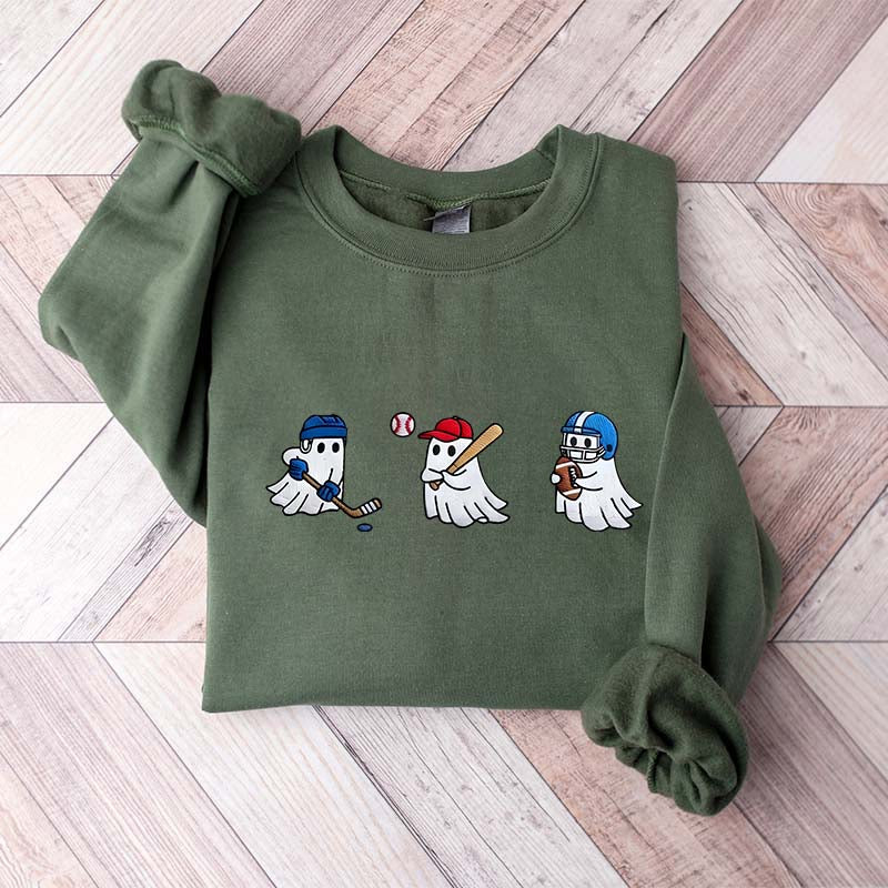 Printed Halloween Ghost Hockey Baseball Football Sweatshirt