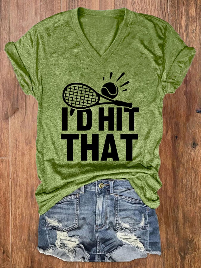 Women's Fun Tennis Printed Casual V-Neck T-Shirt