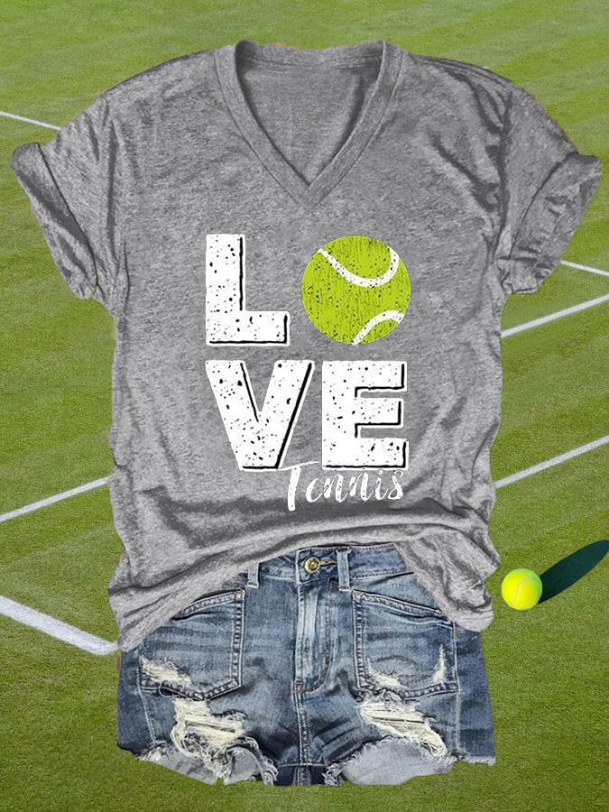 Women's Tennis Lovers Casual V-Neck Tee