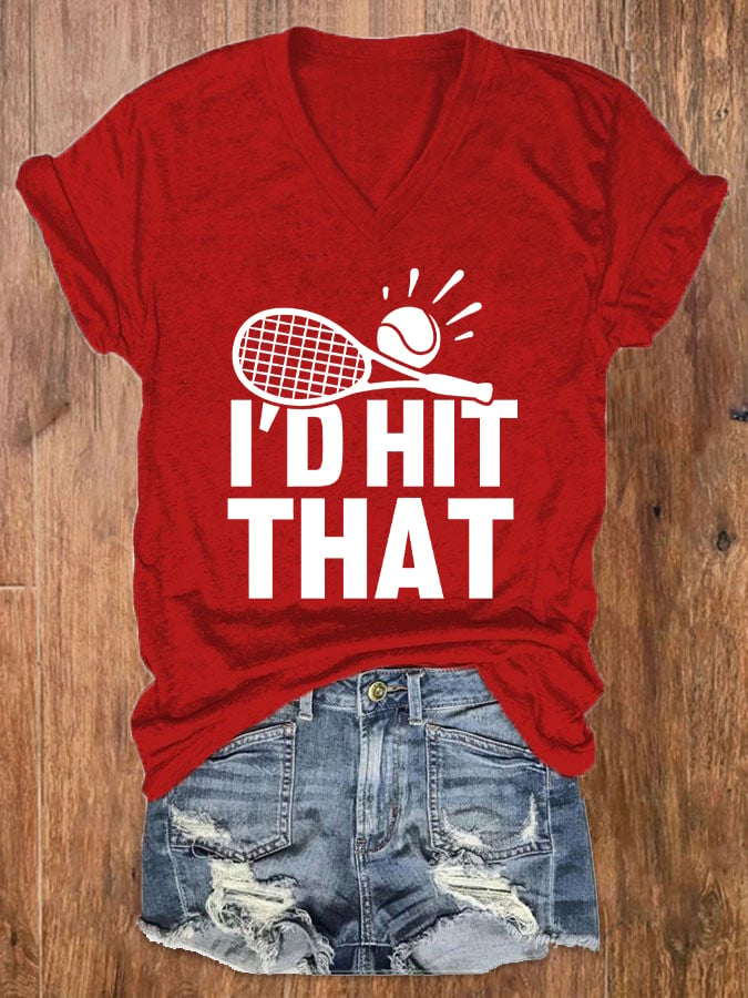 Women's Fun Tennis Printed Casual V-Neck T-Shirt