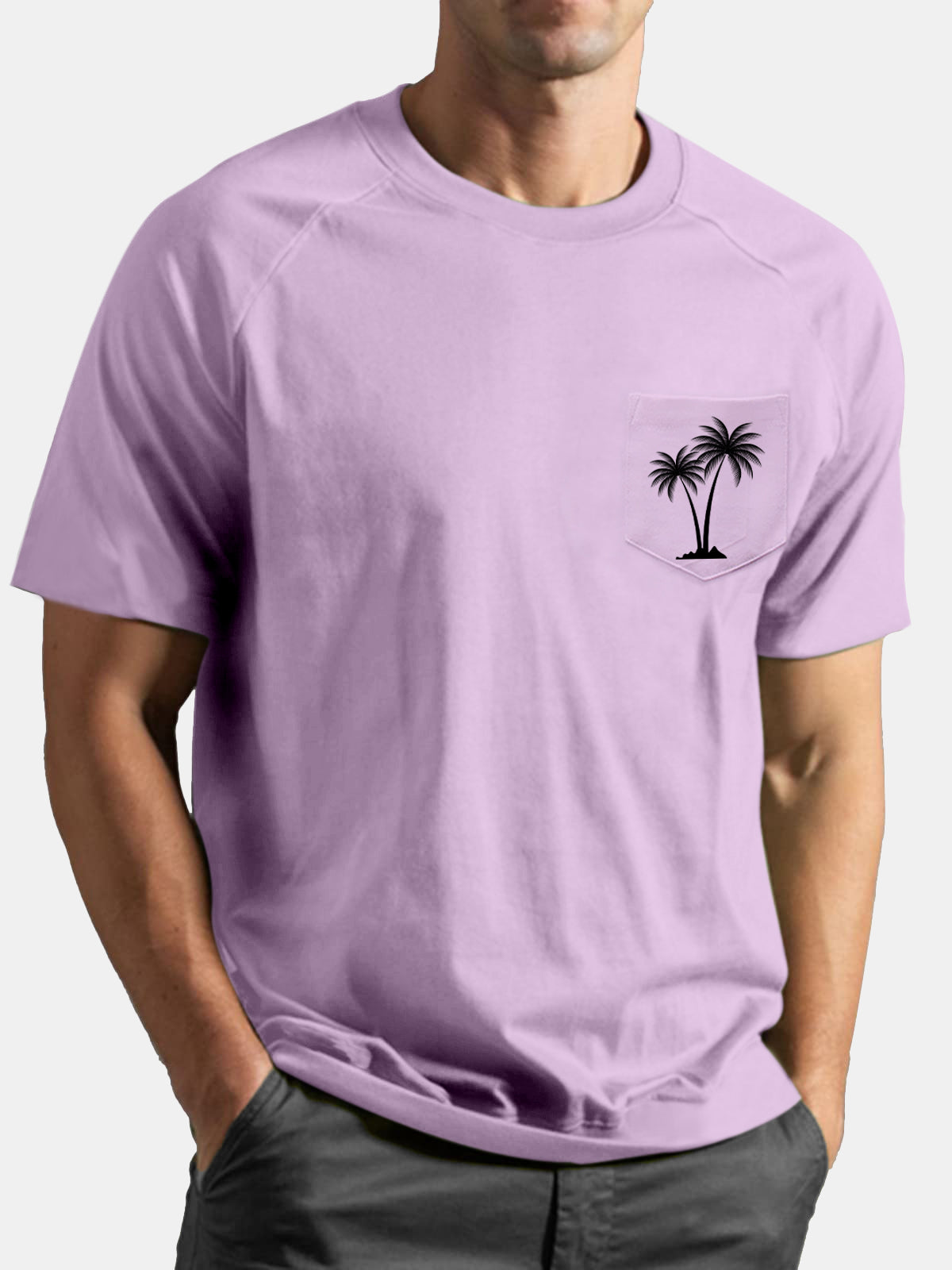 Men's Casual Solid Color Coconut Simple Raglan Short-sleeved T-shirt