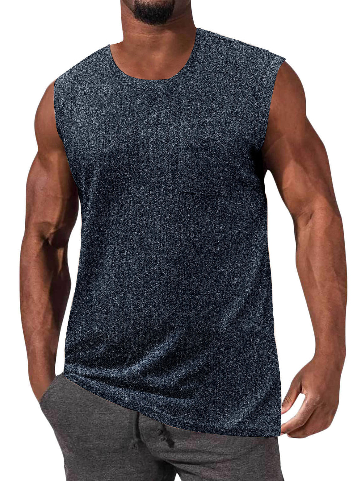 Men's Summer Jacquard Pocket Comfortable Loose Sleeveless T-shirt