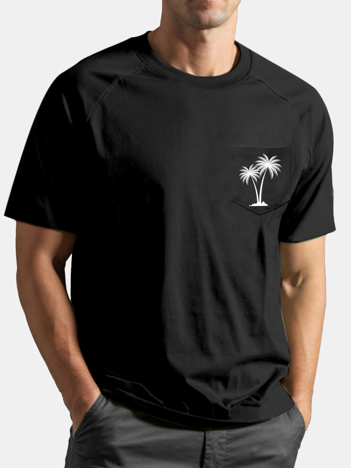 Men's Casual Solid Color Coconut Simple Raglan Short-sleeved T-shirt
