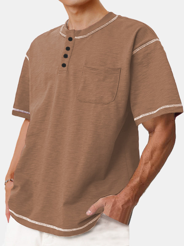 Men's Simple Everyday Solid Color Short-sleeved Henley Shirt