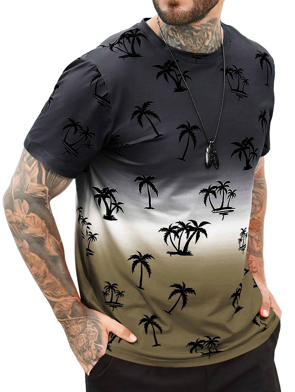 Men's Gradient Coconut Round Neck Short Sleeve T-Shirt