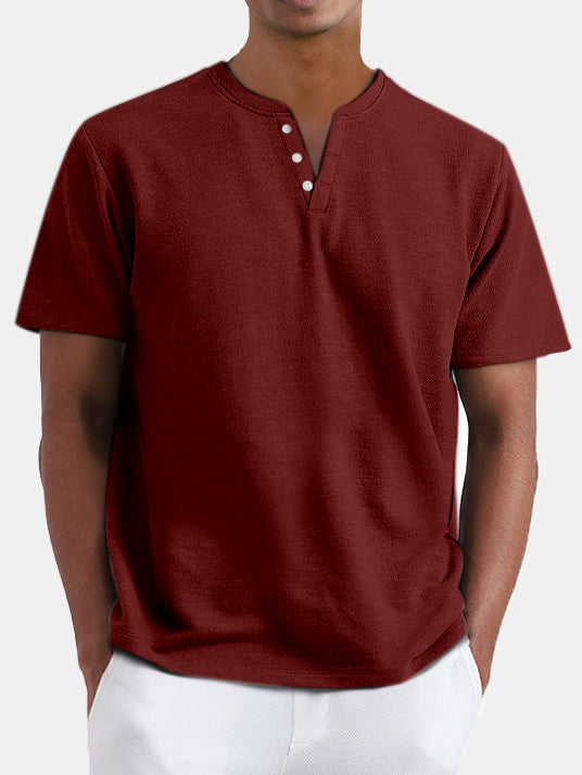 Men's Basic Casual Solid Color Henley Short Sleeve T-Shirt