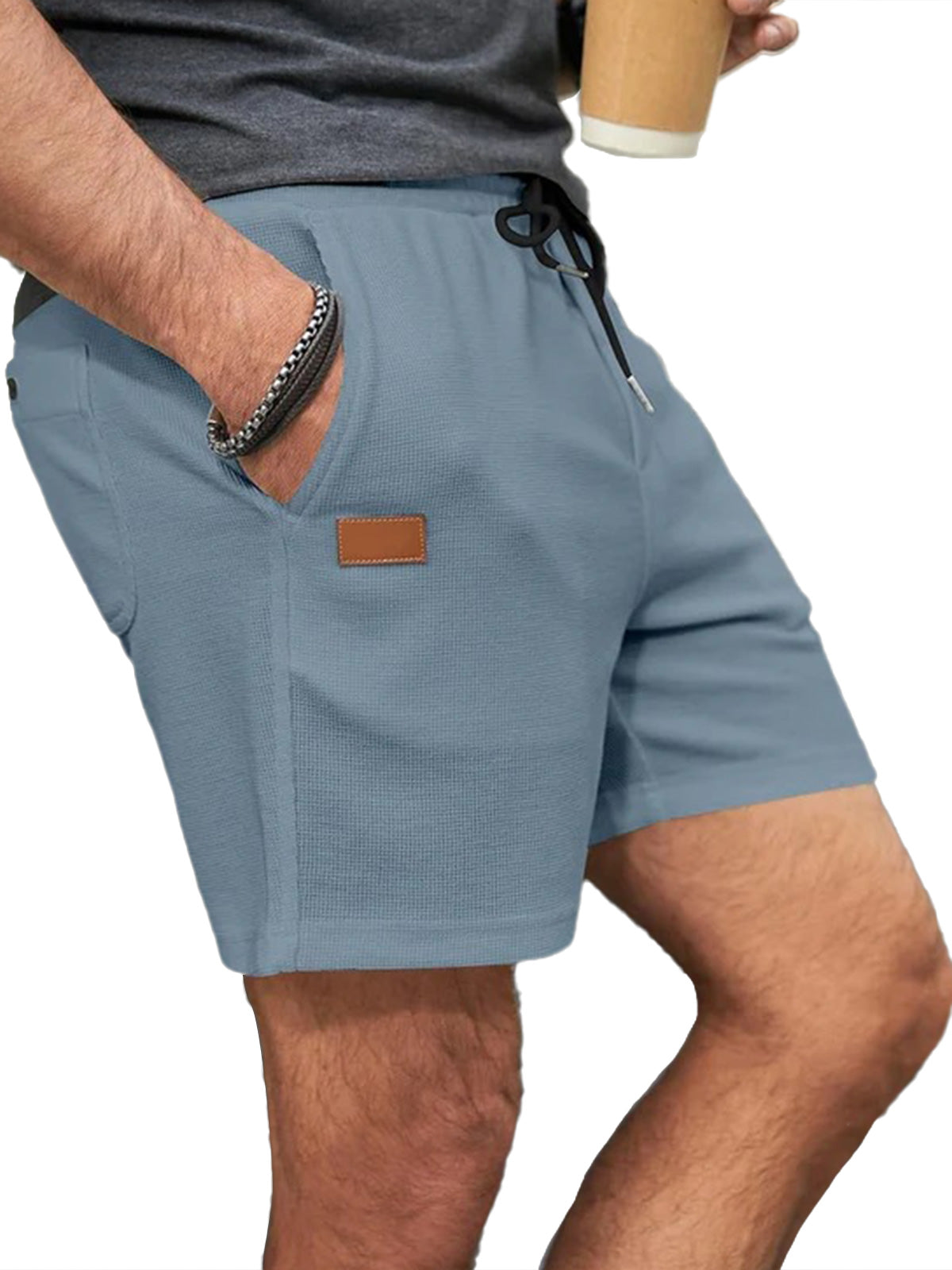 Men's waffle solid color casual shorts