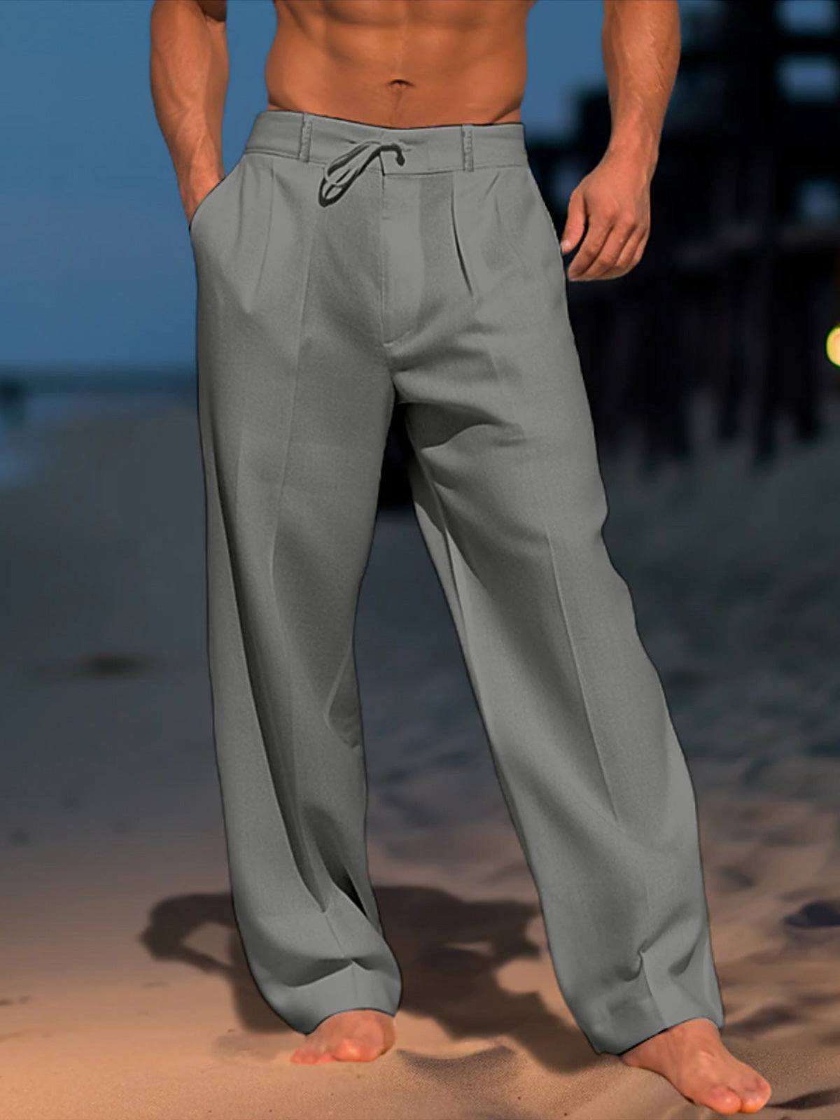 Men's cotton and linen breathable casual beach pants