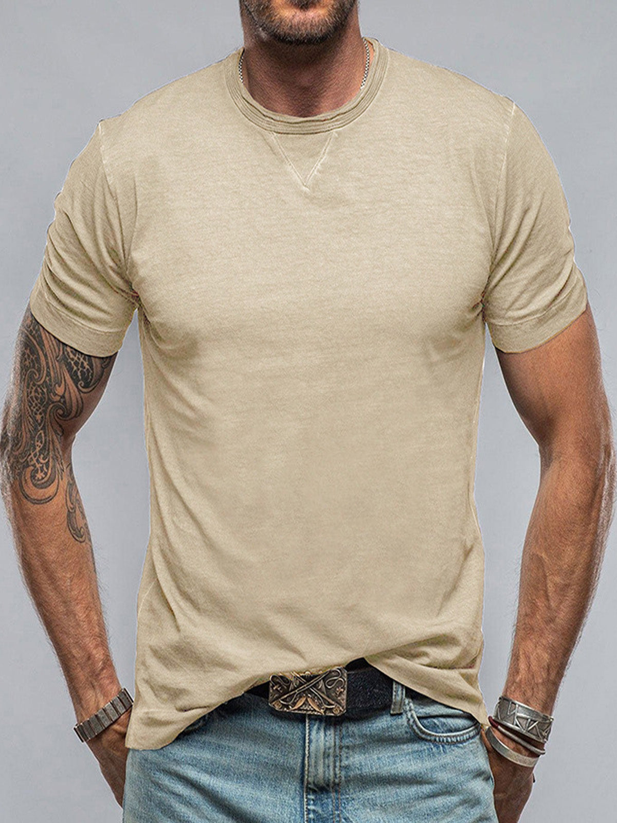 Men's Solid Color Round Neck Short Sleeve T-shirt