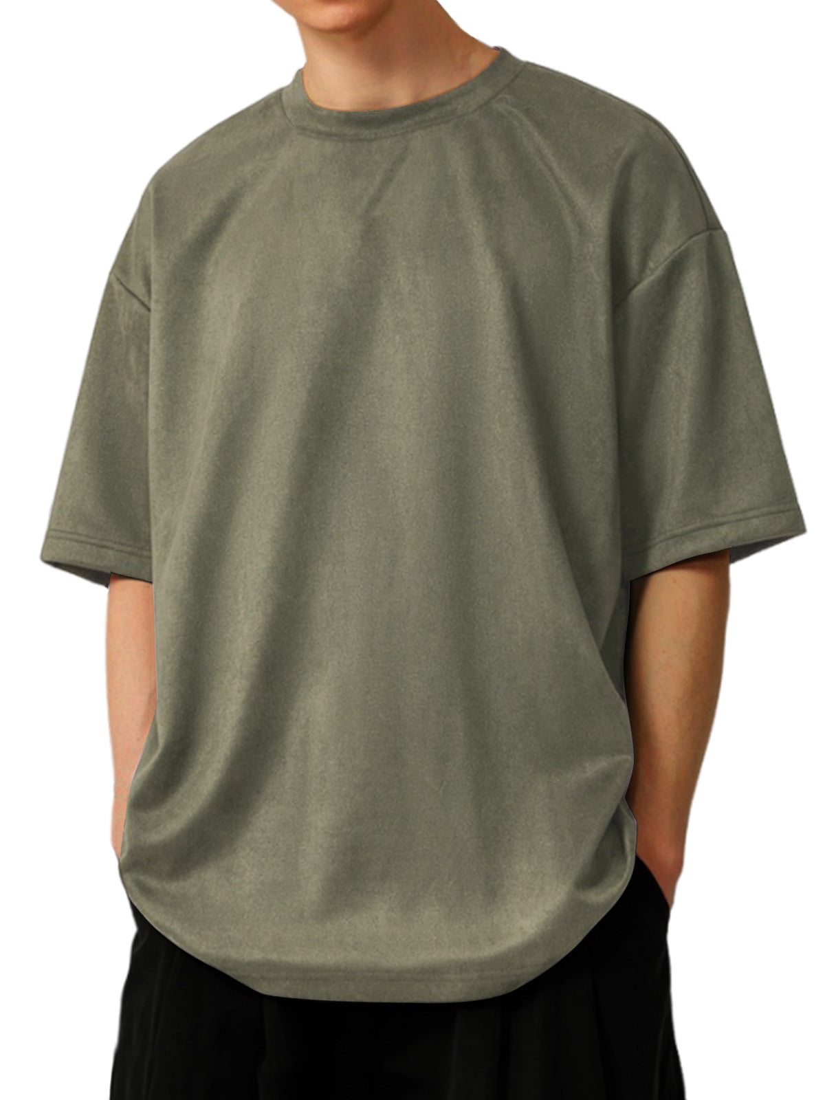 Men's Solid Color Round Neck Suede Short Sleeve T-Shirt