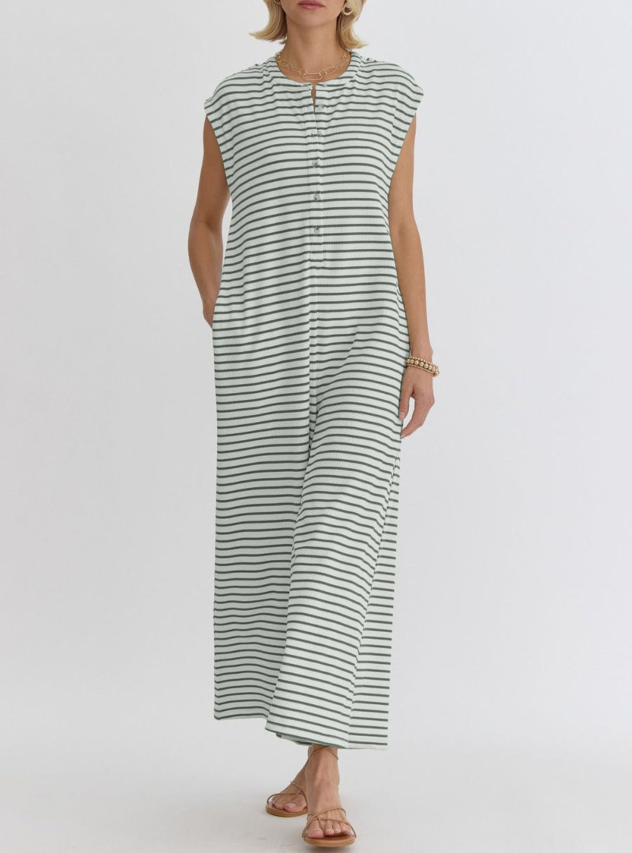Women's Oversized Striped Sleeveless Jumpsuit