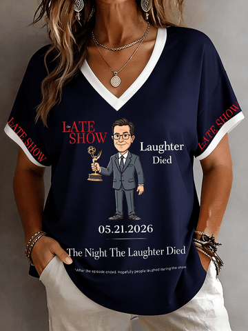 🔥Buy 3 Get 15% Off🔥Women's "The Night When Laughter Stops" Printed Comfortable V-Neck T-Shirt