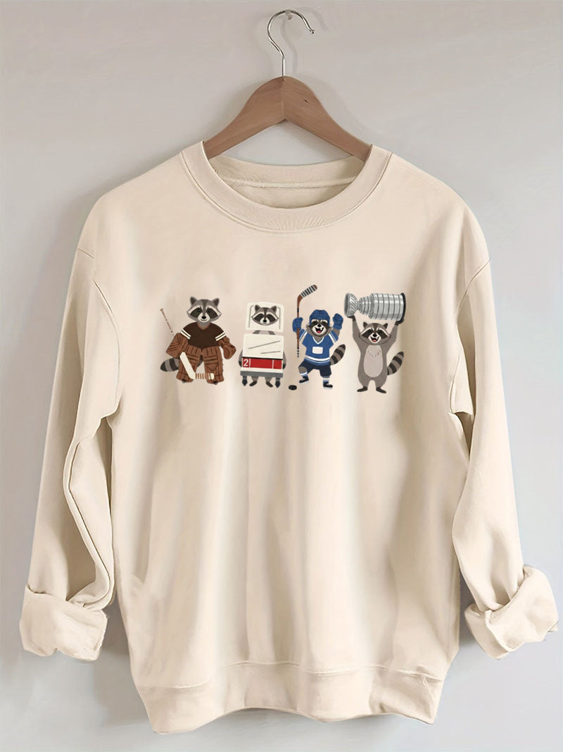 Funny Raccoon Hockey Player Game Day Sweatshirt