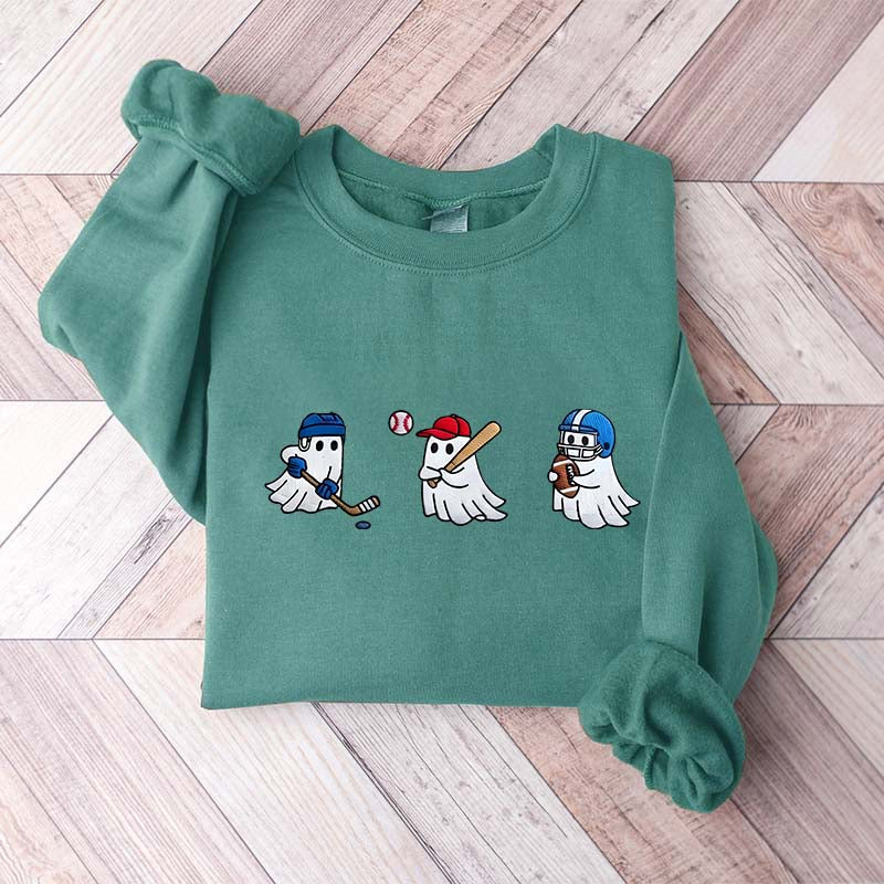 Printed Halloween Ghost Hockey Baseball Football Sweatshirt