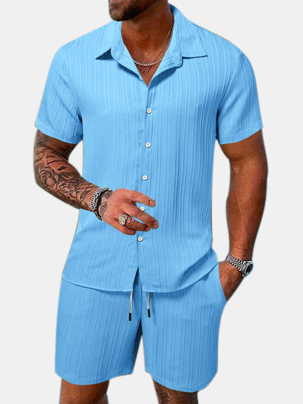 Men's Summer Beach Vertical Comfortable Short-sleeved Shorts Suit