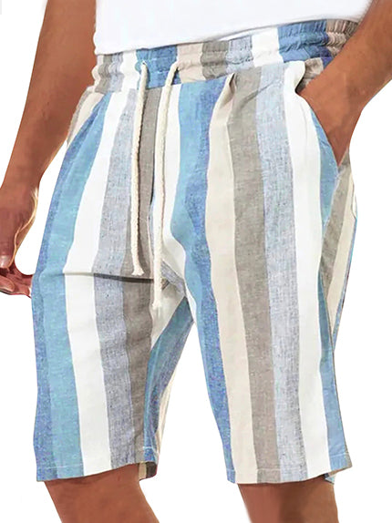 Men's Hawaiian Casual Comfortable Striped Cotton And Linen Shorts