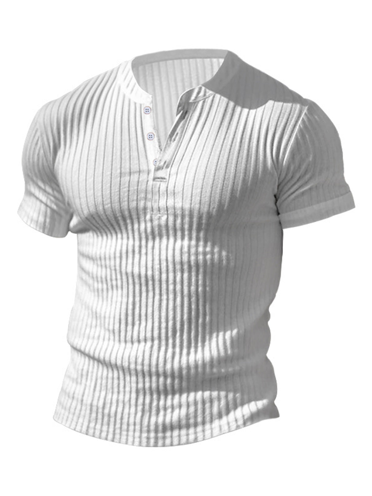 Men's solid color pit strip casual button V-neck short-sleeved Henley T-shirt