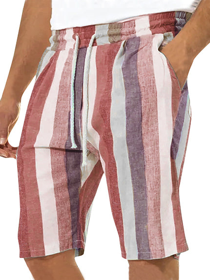 Men's Hawaiian Casual Comfortable Striped Cotton And Linen Shorts