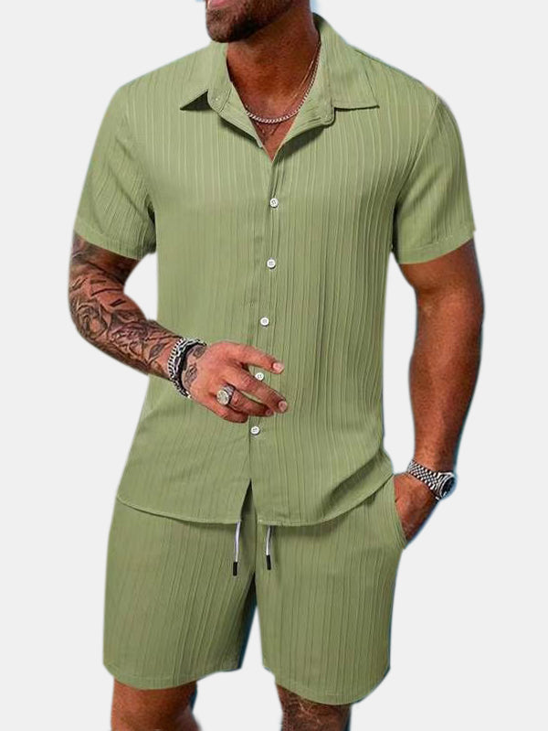 Men's Summer Beach Vertical Comfortable Short-sleeved Shorts Suit
