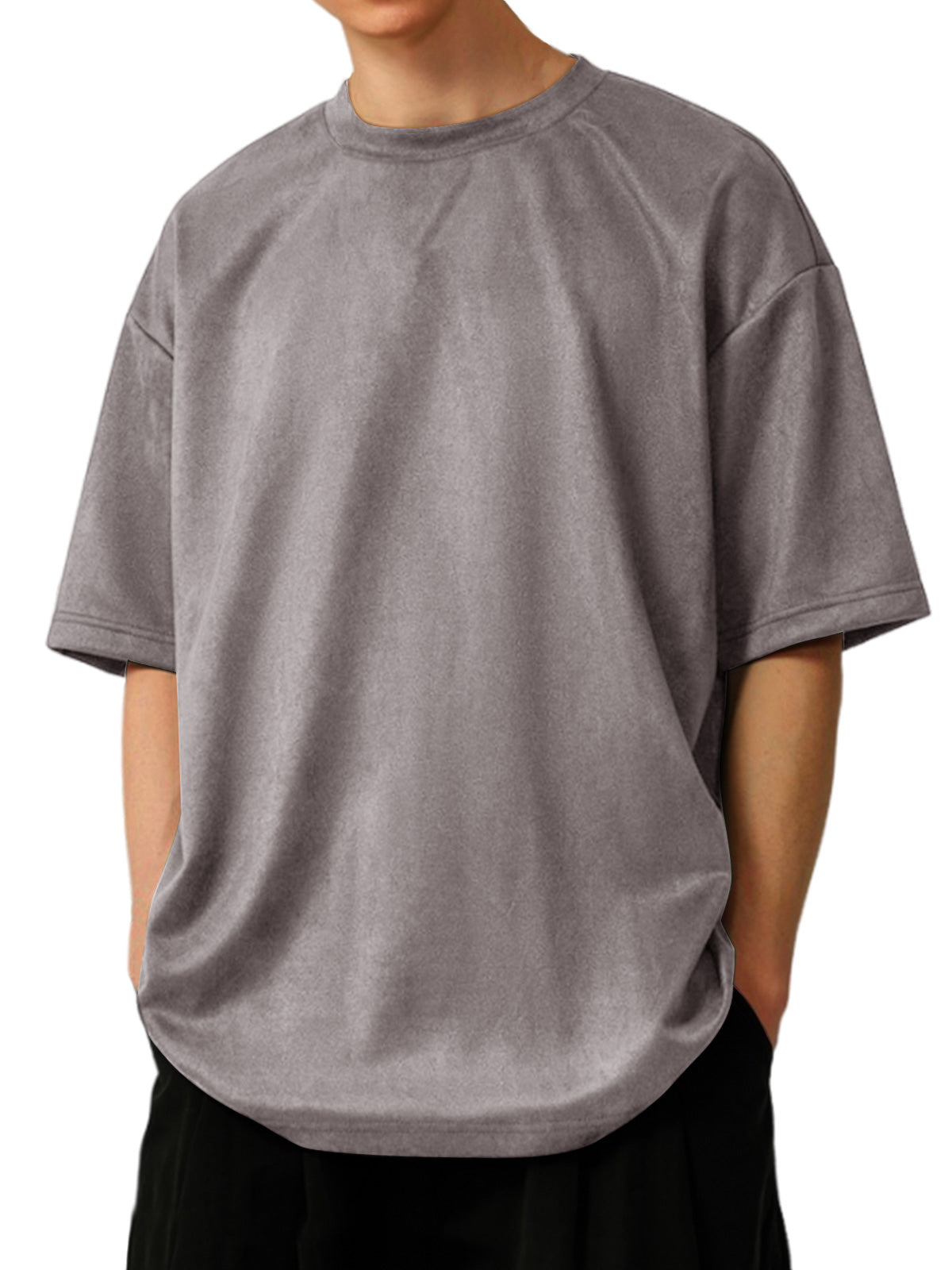 Men's Solid Color Round Neck Suede Short Sleeve T-Shirt