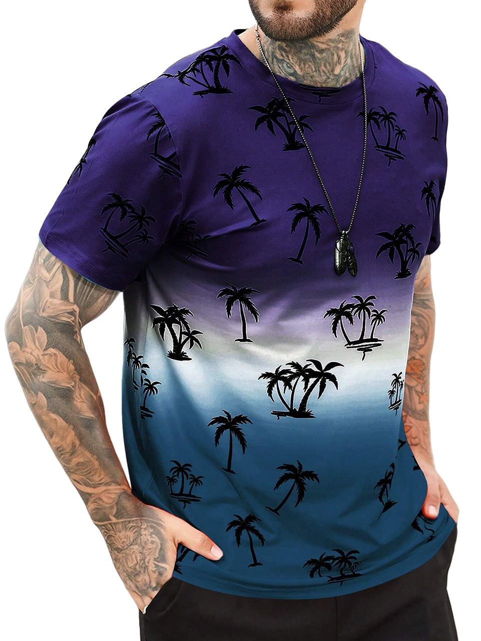 Men's Gradient Coconut Round Neck Short Sleeve T-Shirt