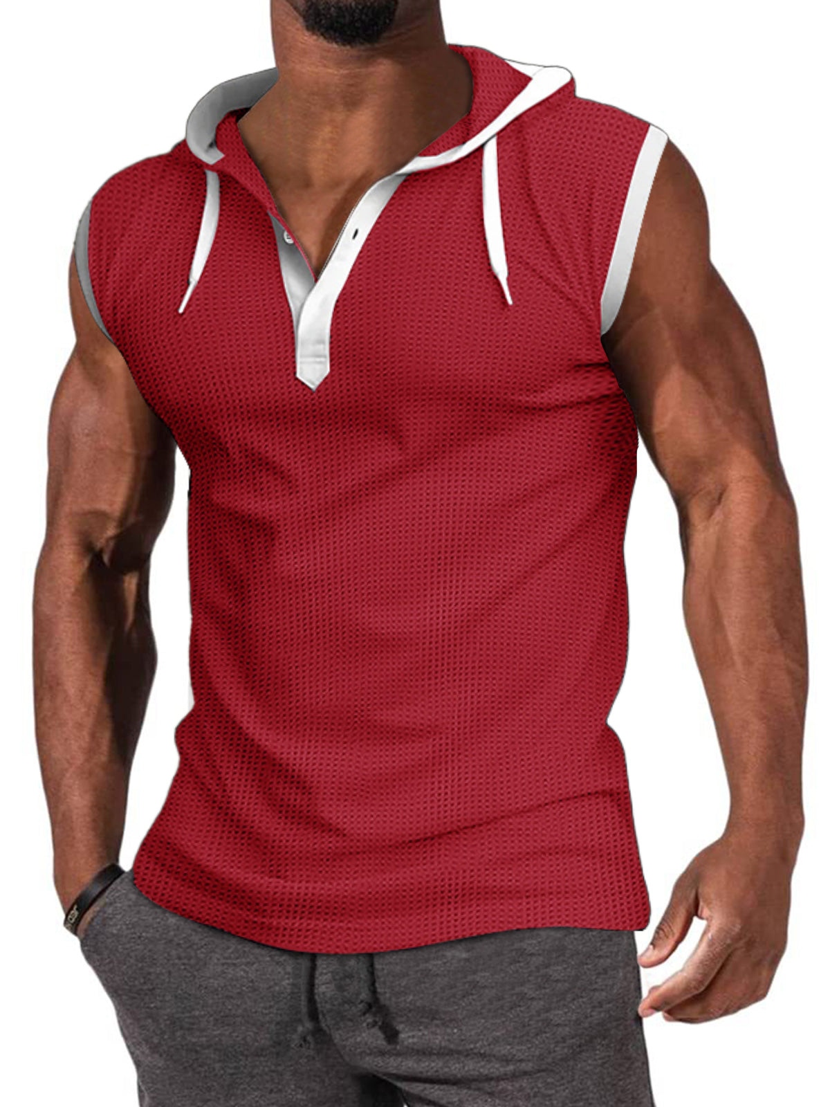 Men's Basic Casual Hooded Sleeveless T-Shirt Vest