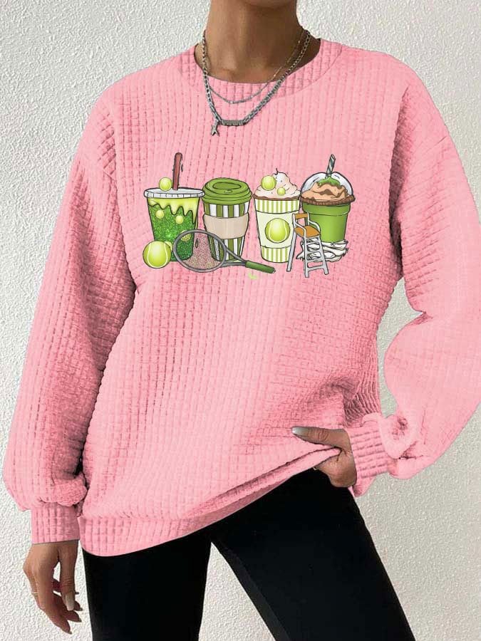 Women's Tennis Drink Printed Waffle Sweatshirt