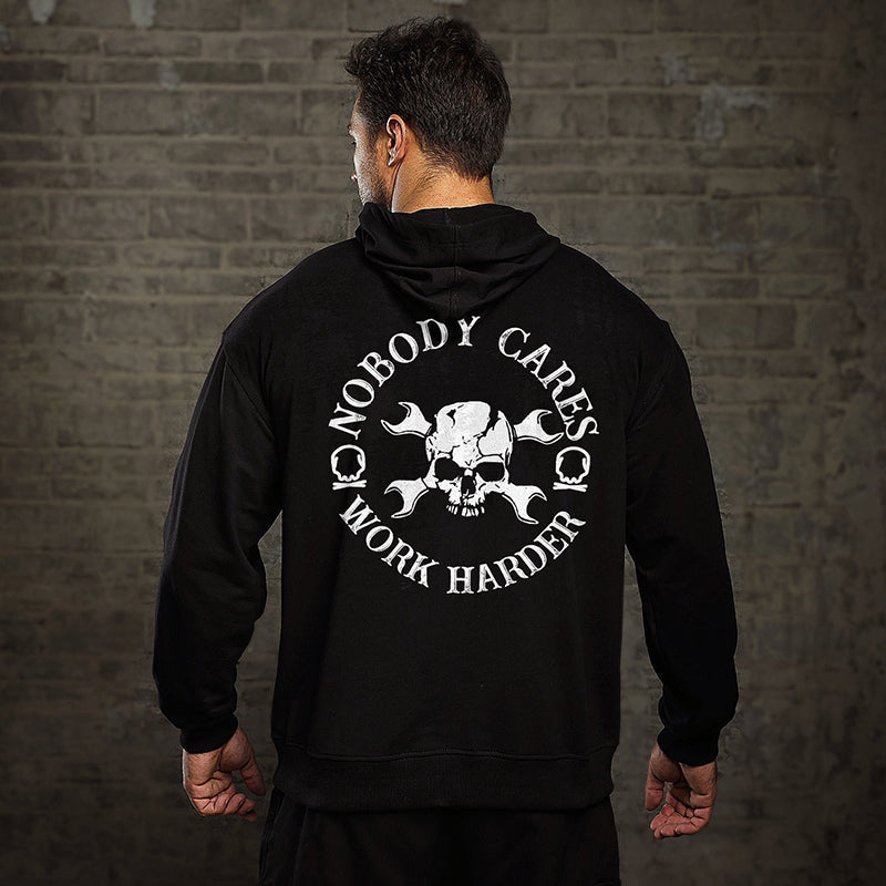 nobody cares work harder skull print hoodie