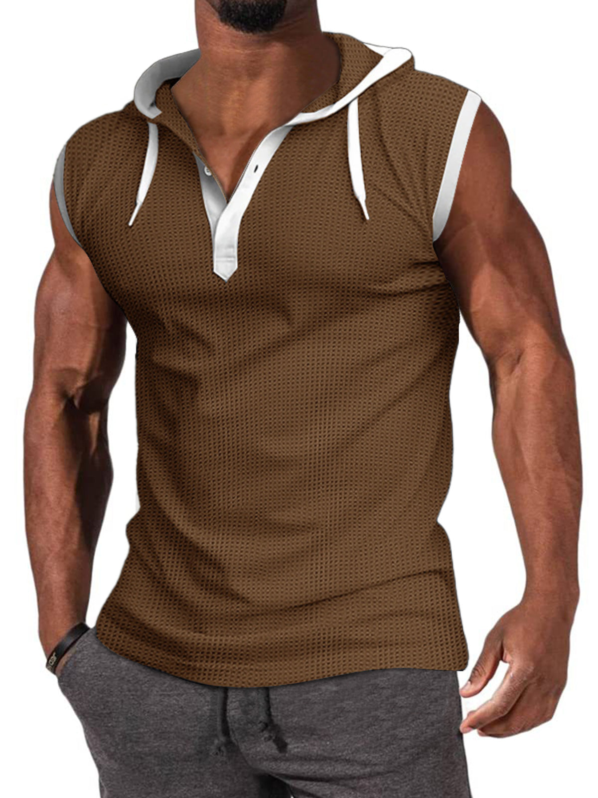 Men's Basic Casual Hooded Sleeveless T-Shirt Vest