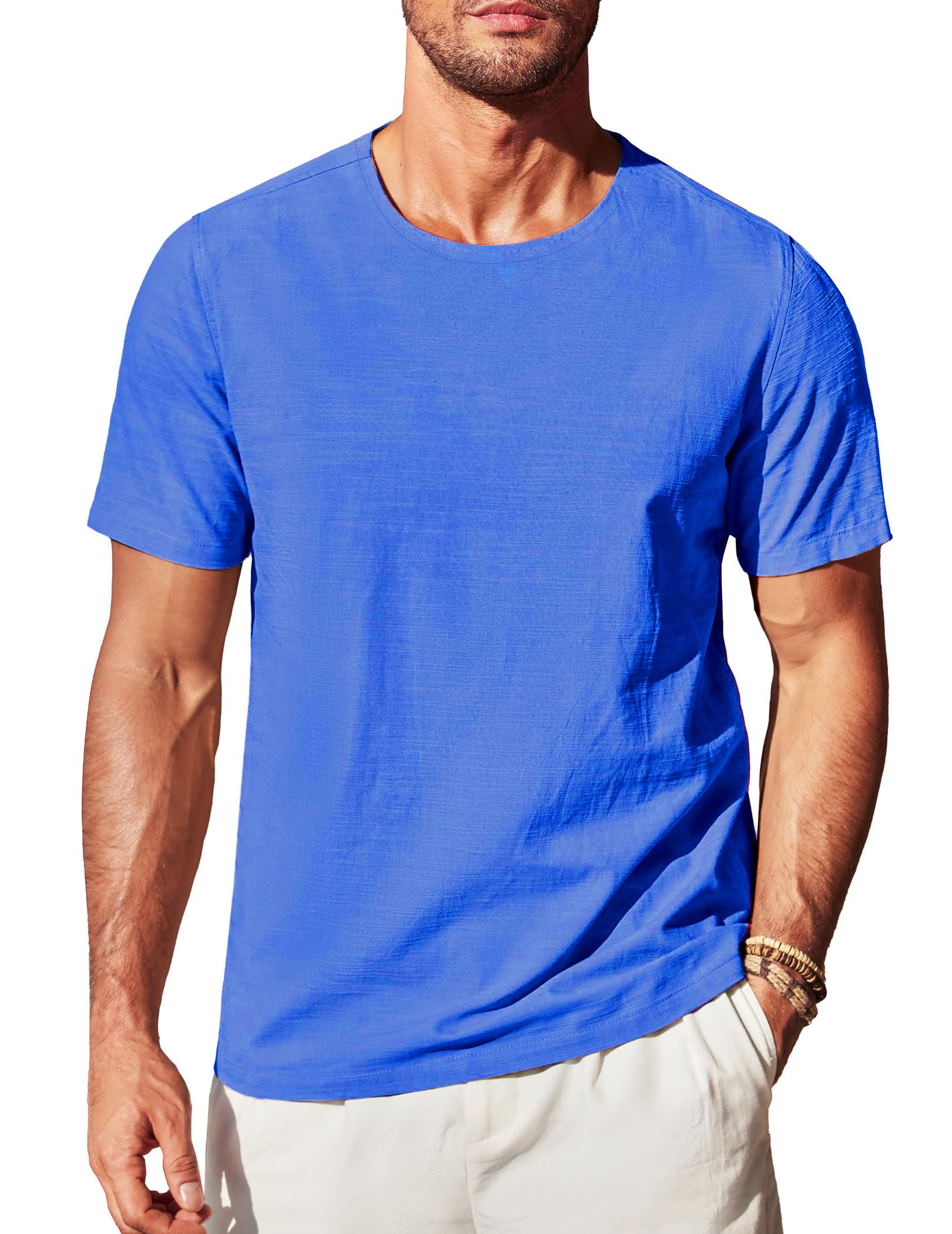 Men's Cotton and Linen Round Neck Short-Sleeved T-shirt