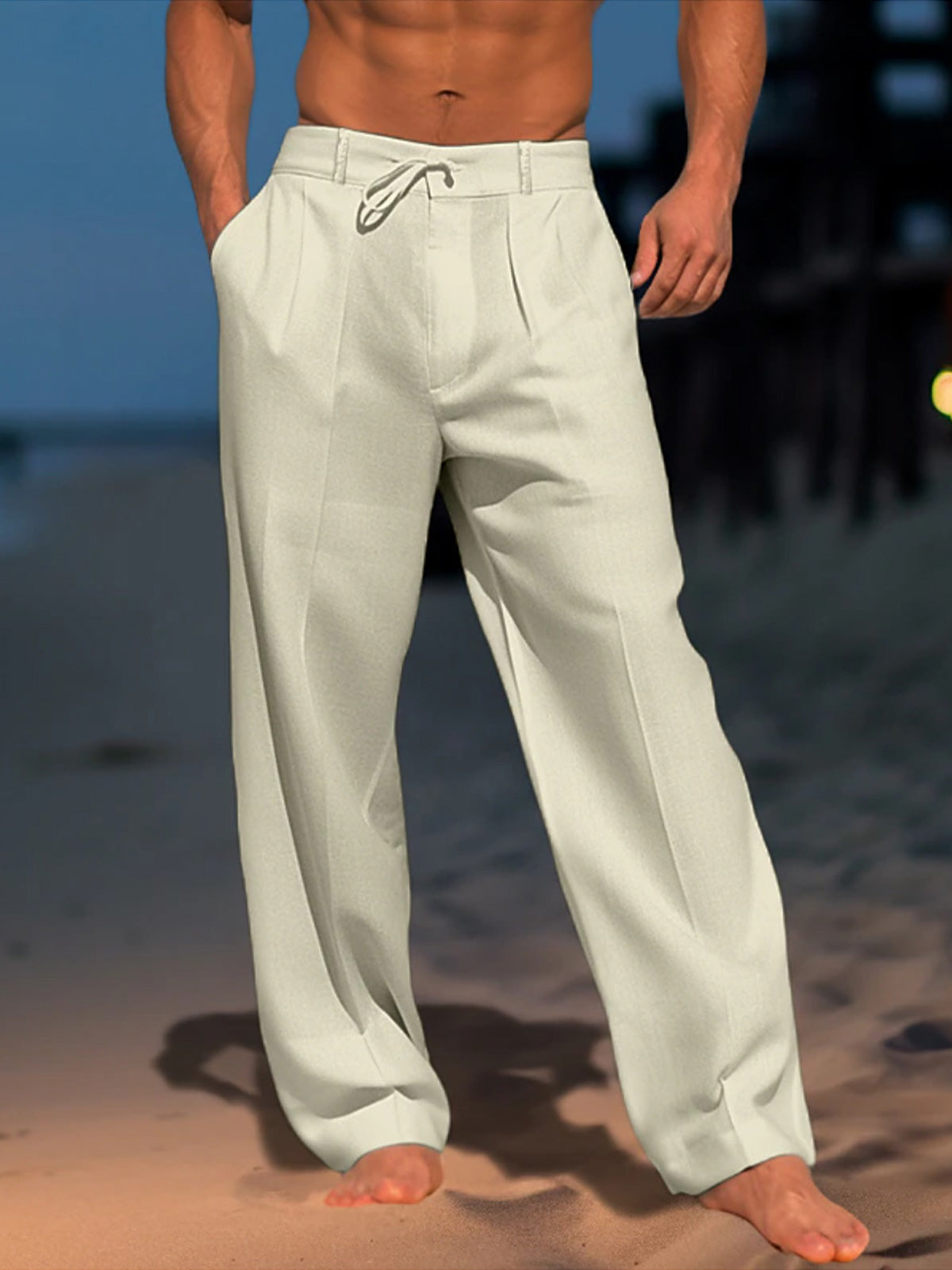 Men's cotton and linen breathable casual beach pants