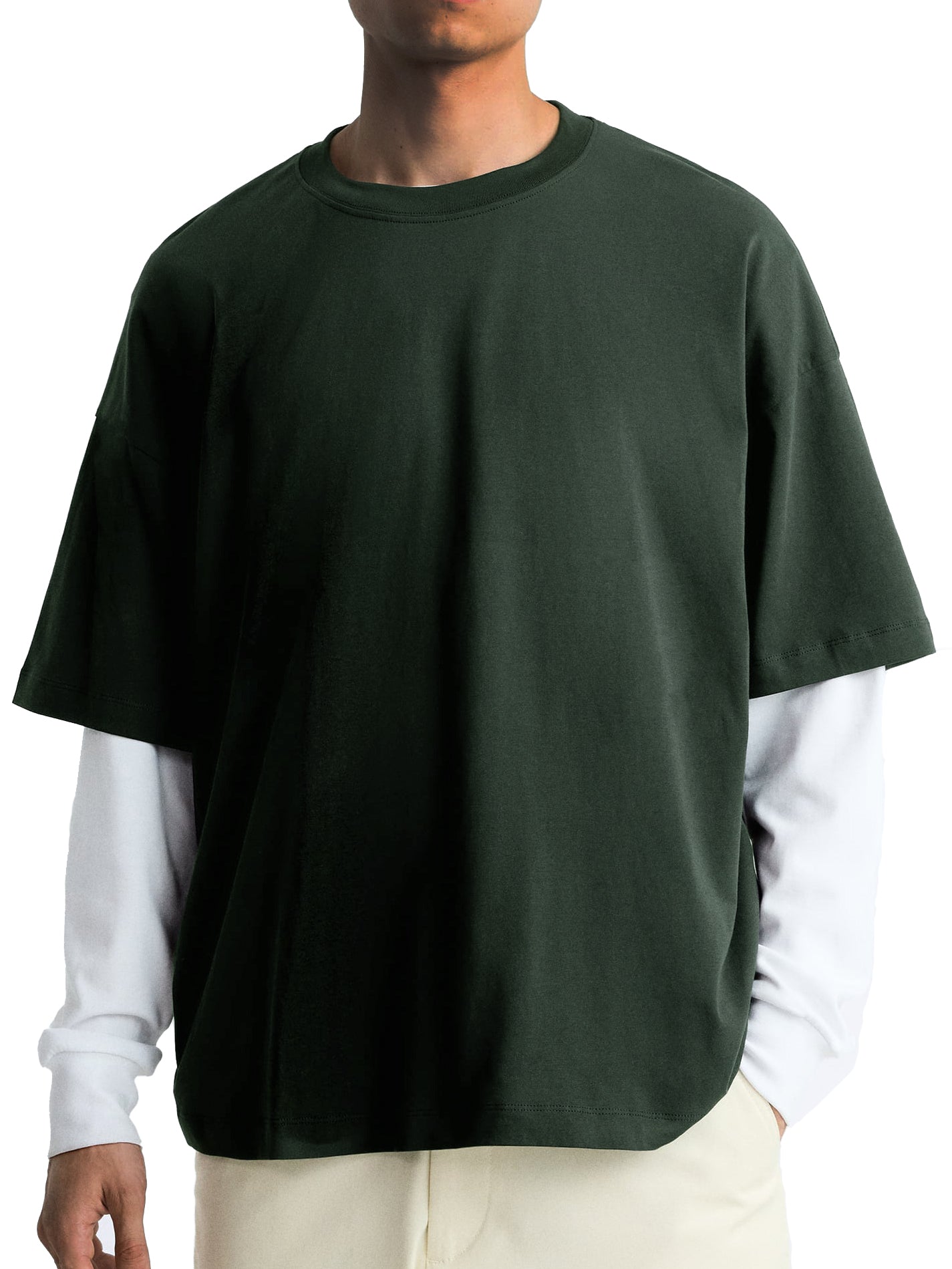 Men's Fashionable Loose Spliced two-piece Long-sleeved T-shirt 