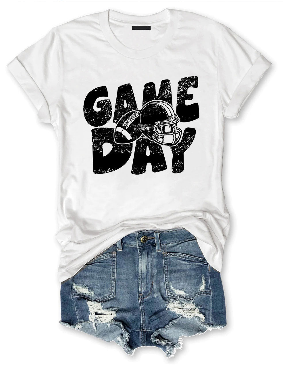 Distressed Helmet Football Game Day T-Shirt