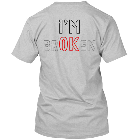 I AM OK I AM BROKEN Red Font Print Round Neck Men's T-shirt