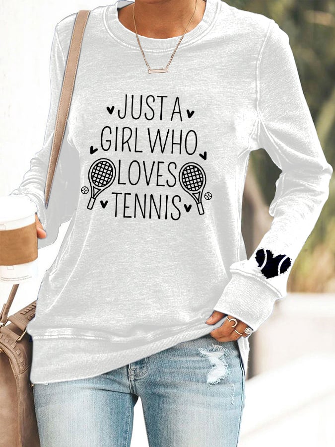 Women's "Just A Girl Who Loves Tennis" printed casual sweatshirt