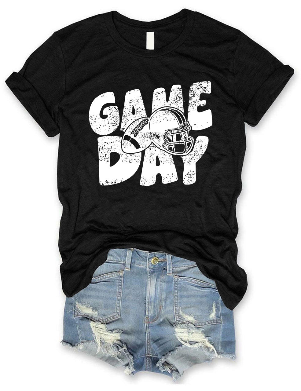 Distressed Helmet Football Game Day T-Shirt